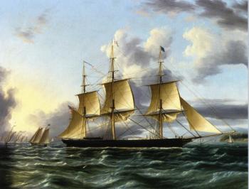 James E Buttersworth : The American Clipper Architect off a Coast with Pilot Boat, a Regatta and other Shipping in the Distance